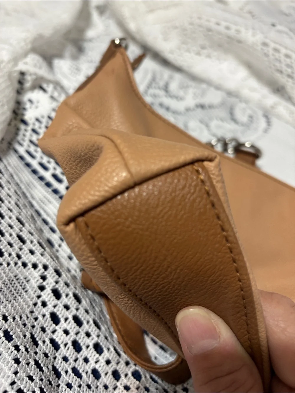 Nine West Tan Faux Leather Tassel Shoulder Bag with Chain Accent